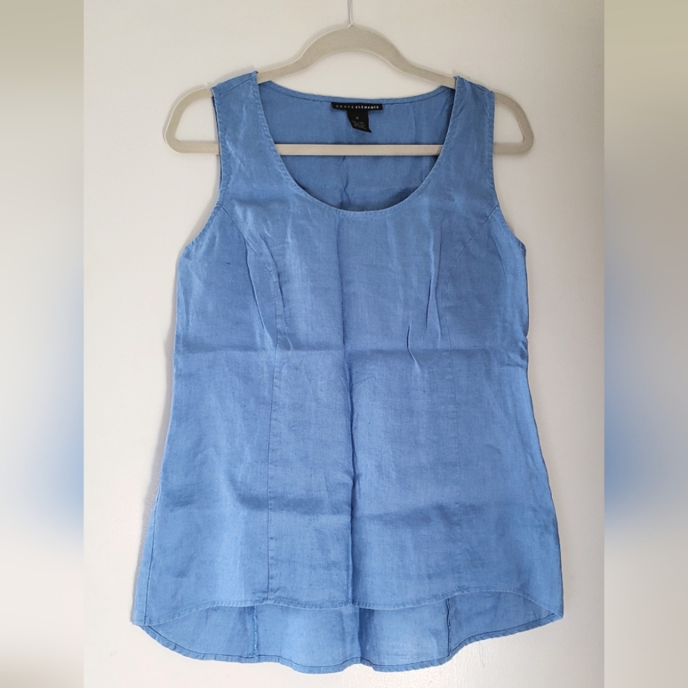 Grace Elements 100% Linen chambray look light blue sleeveless tank top Medium